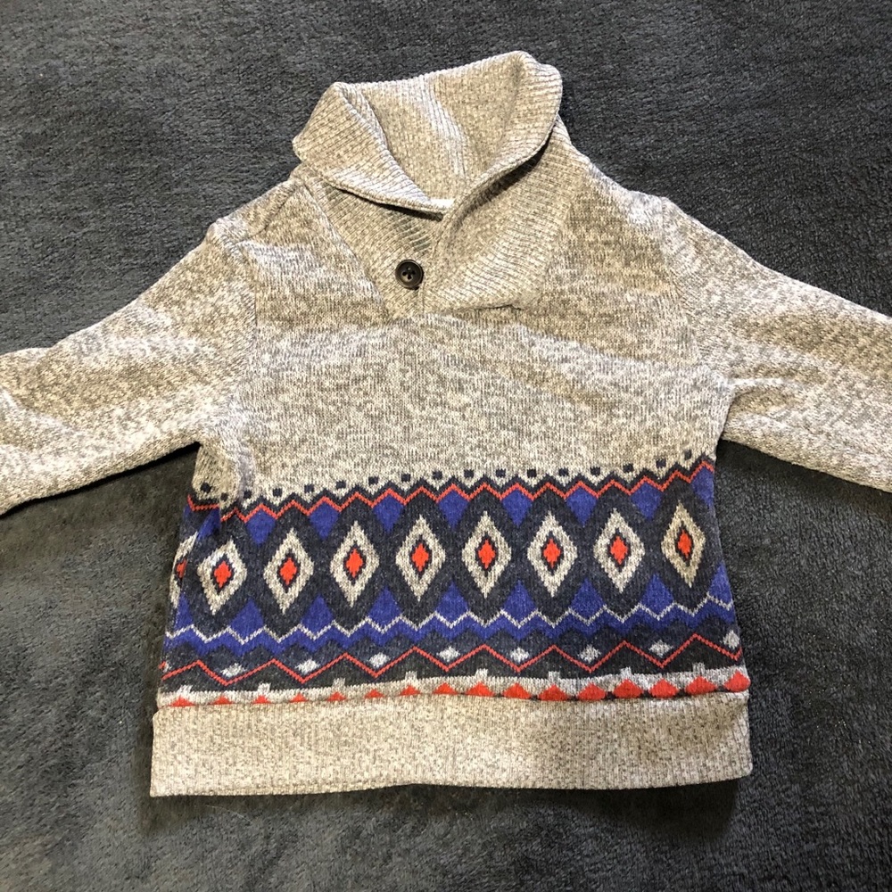 Crazy 8 • Gray | Blue | Red Design Collar Cardigan Sweater (6-12M)